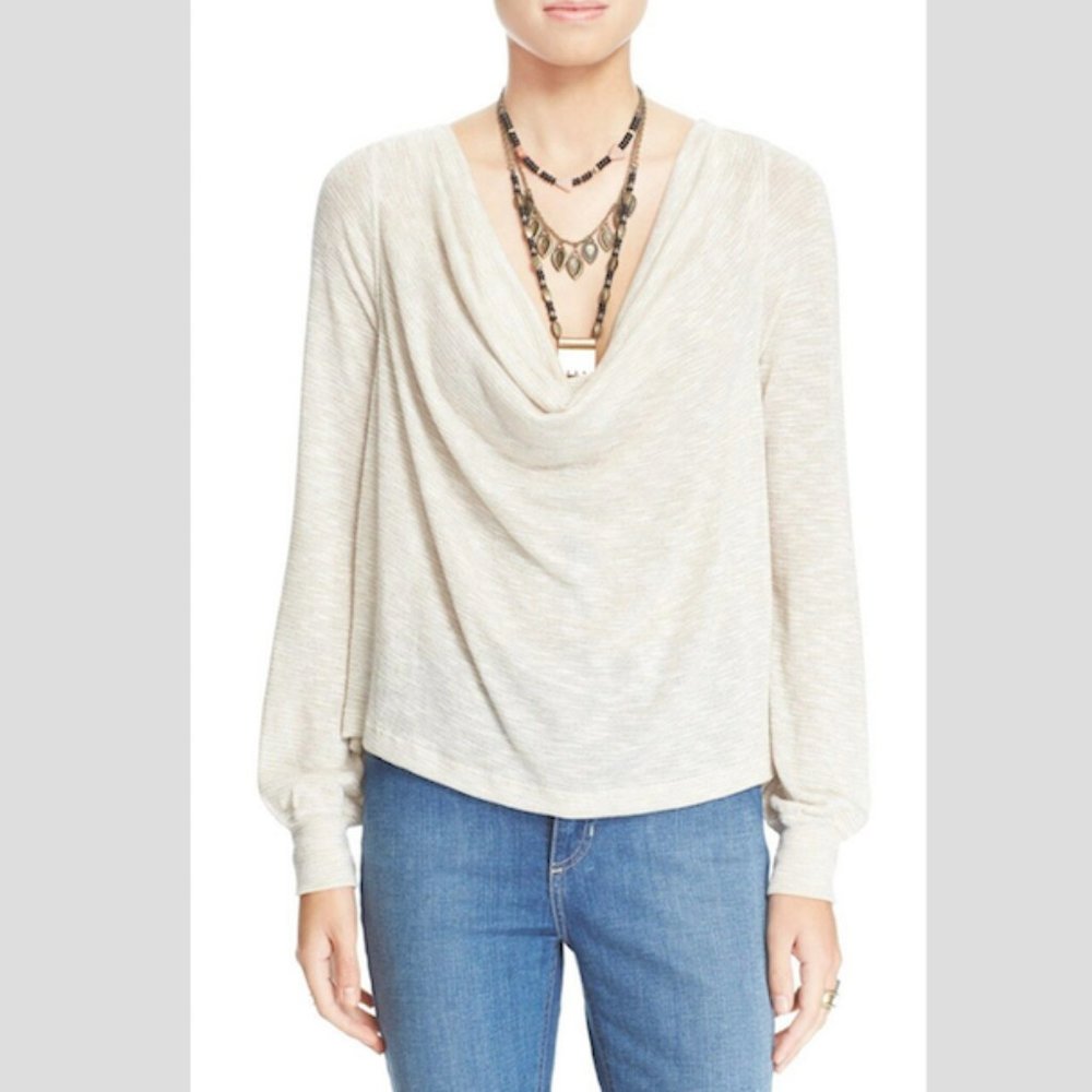 FREE PEOPLE Palmer Shimmer Jersey Tee Ivory-XS,SM